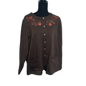 Breckenridge 3X brown embroidered leaves snap button sweat‎ jacket